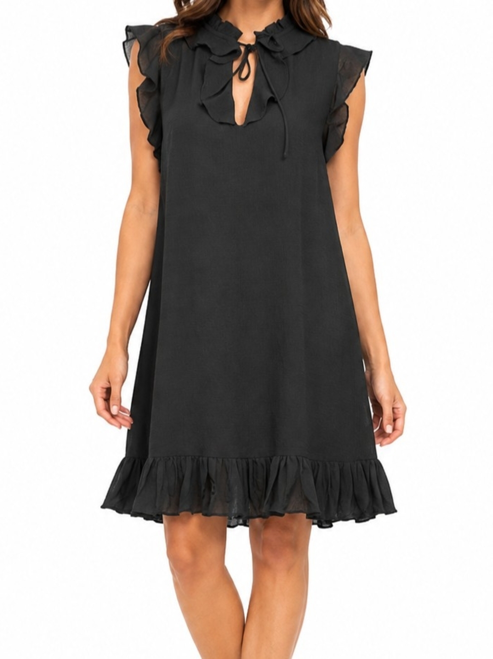 CeCe Black Ruffle Tie-Neck Sleeveless Dress NWT